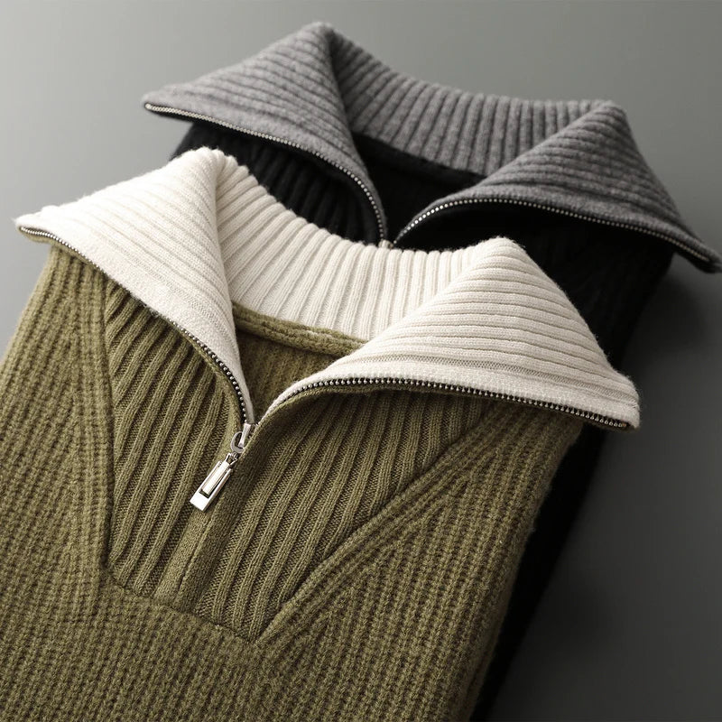 Rafael Men’s Quarter-Zip Sweater – Soft Wool Knit with Contrast Collar