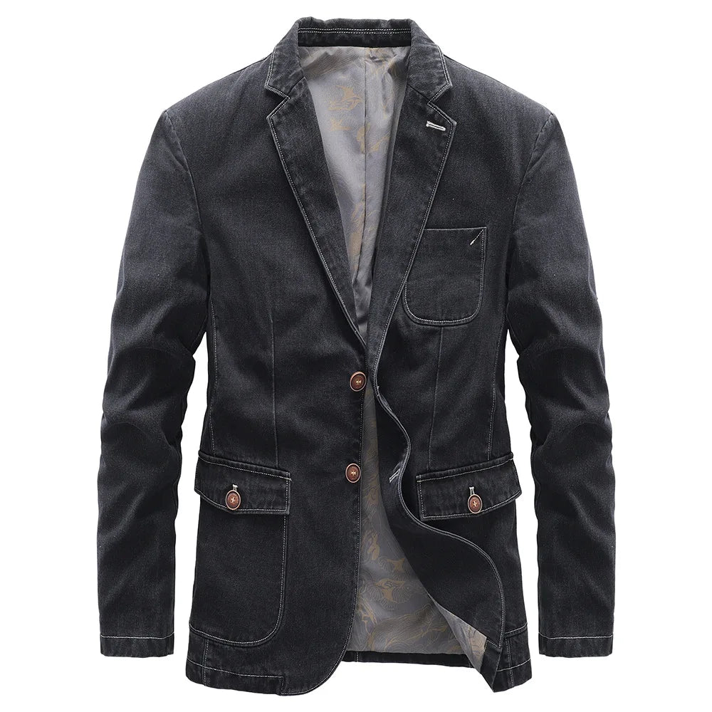 Harrison Men’s Denim Jacket – Vintage Wash Cotton with Double-Breasted Front