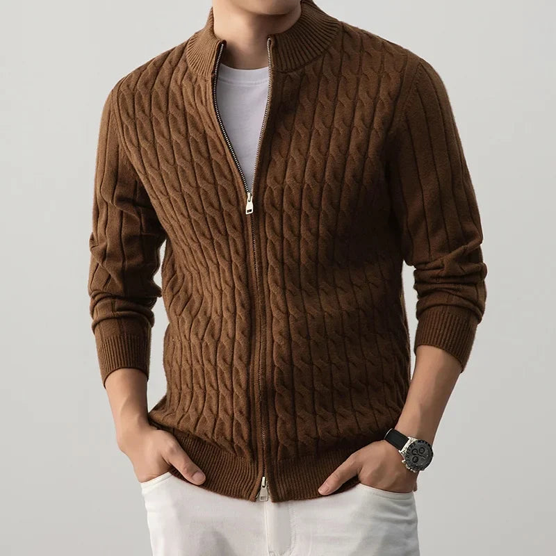 Roberto Men’s Wool Zip-Up Cardigan – Soft Fleece-Lined Comfort