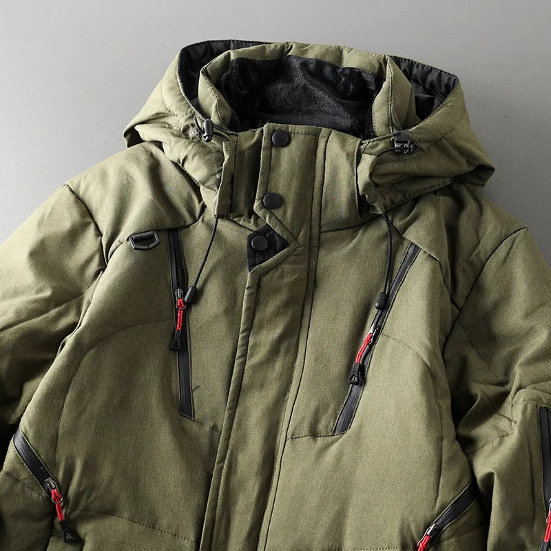 Alistair Men’s Down Puffer Jacket – White Duck Down Winter Coat with Detachable Hood