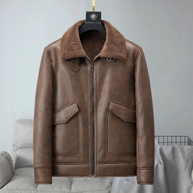Maxwell Men’s Shearling Coat – Suede-Style Exterior with Full Winter Insulation