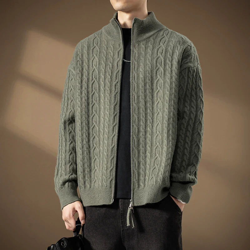 Domingo Men’s Cable Knit Cardigan – Soft Wool-Blend Zip Up Cardigan