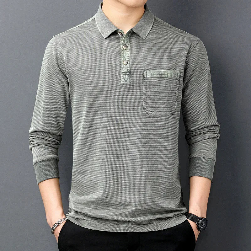 Warren Men’s Long Sleeve Polo – Cotton Shirt with Chest Pocket