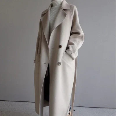Selena Women’s Coat – Double-Breasted Lapel with Belted Mid-Length Fit