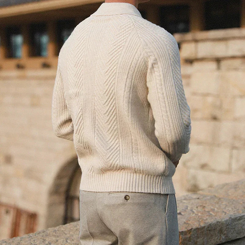 Cortona Men’s Polo Sweater – Textured Cable-Knit Sweater