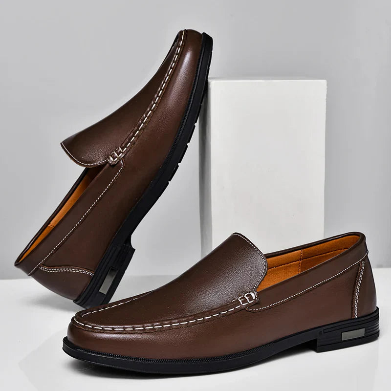 Davide Men’s Leather Loafers – Genuine Leather Slip-On Shoes with Cushioned Insole