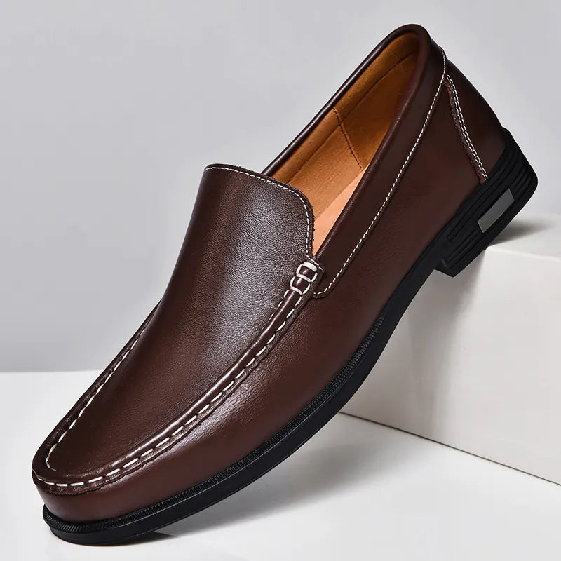 Davide Men’s Leather Loafers – Genuine Leather Slip-On Shoes with Cushioned Insole