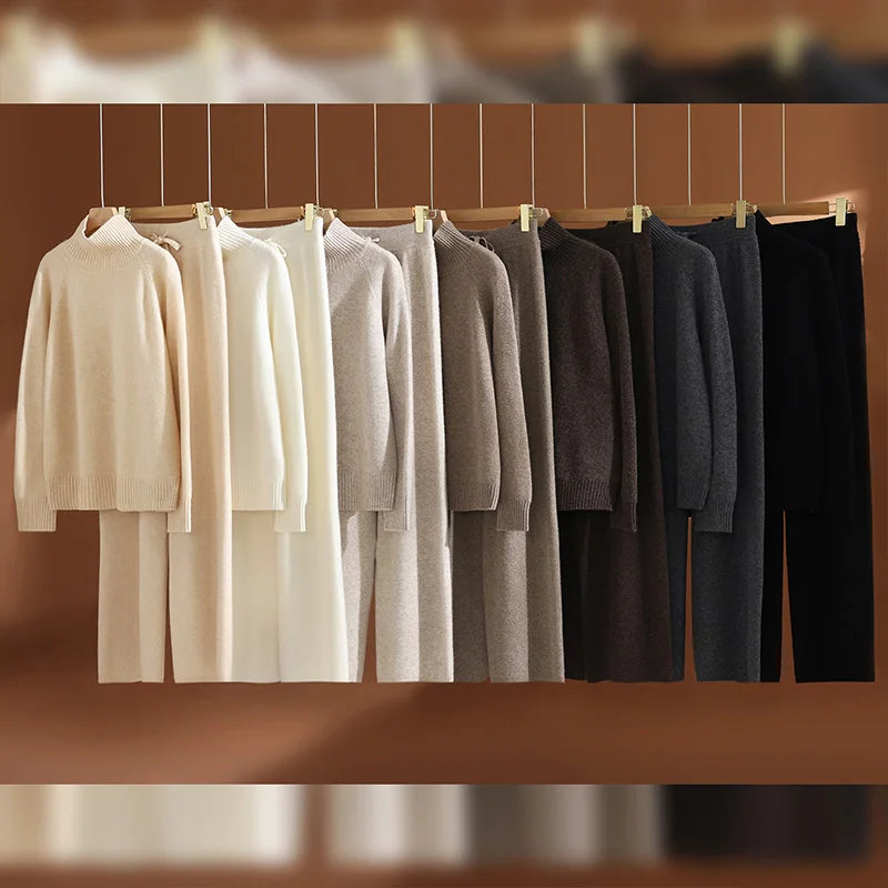 Ruffa Women’s Wool Lounge Set – Soft Knit Pullover & Wide-Leg Trousers