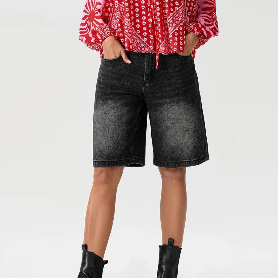 Elio Vintage Washed Denim Jean Shorts – Retro Casual Fit Low Rise Shorts