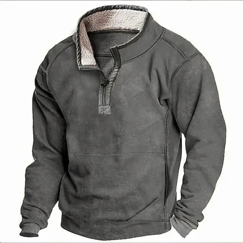 Jayson Men’s Half-Zip Sweater – Wool Blend with Fleece Lining & Kangaroo Pocket