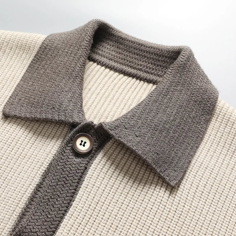 Jason Men’s Button Up Cardigan – Soft Knit Two-Tone Sweater