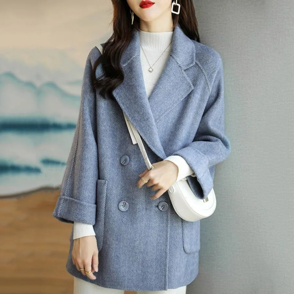 Elara Women’s Trench Coat – Double-Breasted Wool Blend Coat