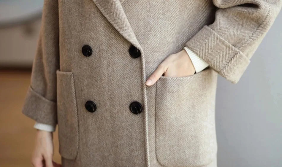 Elara Women’s Trench Coat – Double-Breasted Wool Blend Coat