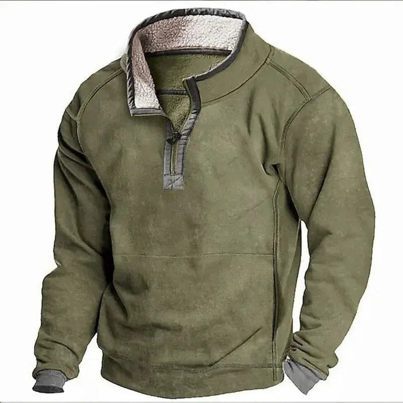 Jayson Men’s Half-Zip Sweater – Wool Blend with Fleece Lining & Kangaroo Pocket