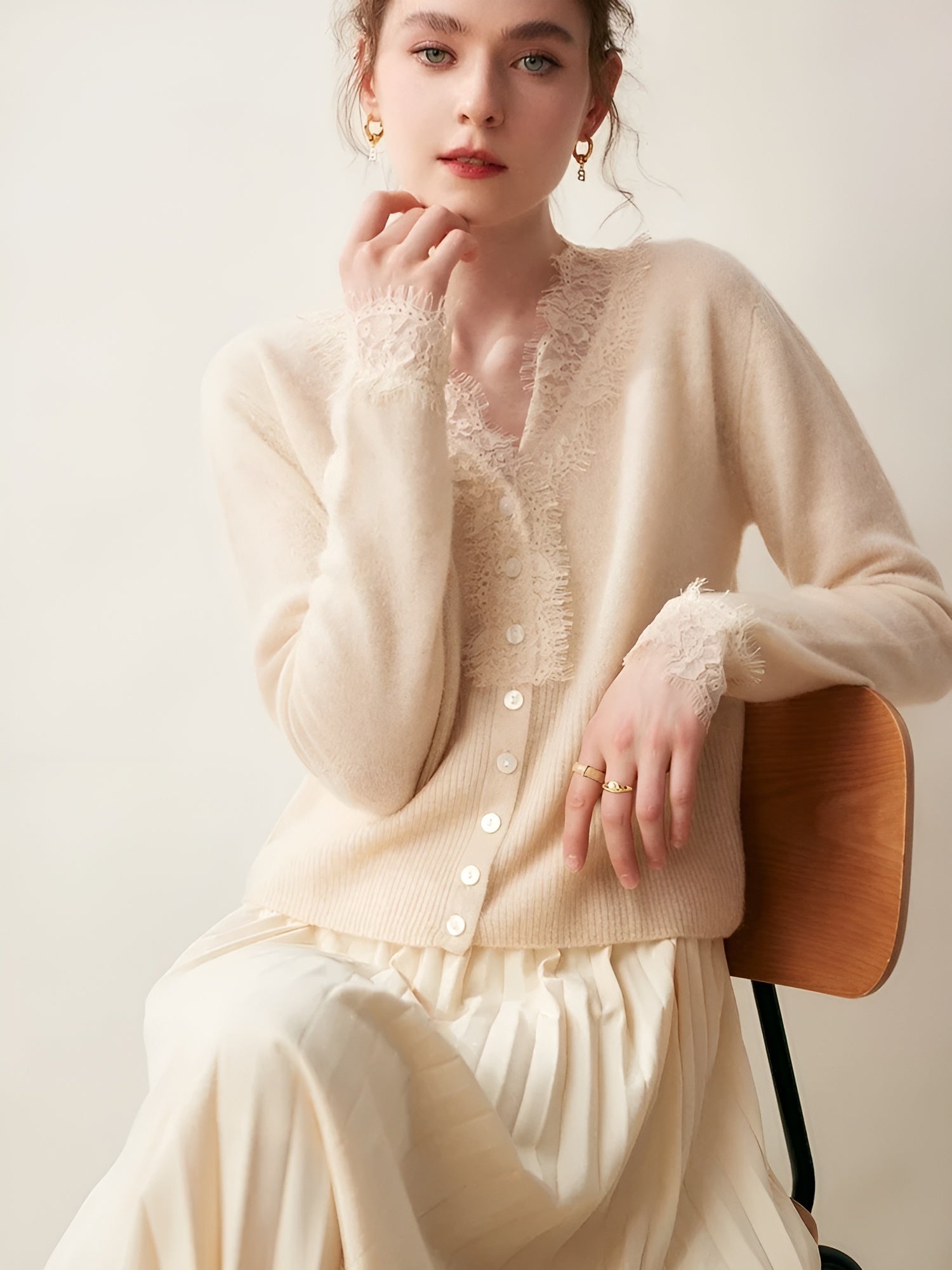 Evelina Women’s Lace Knit Cardigan – Soft Stretch Cotton-Blend Cardigan