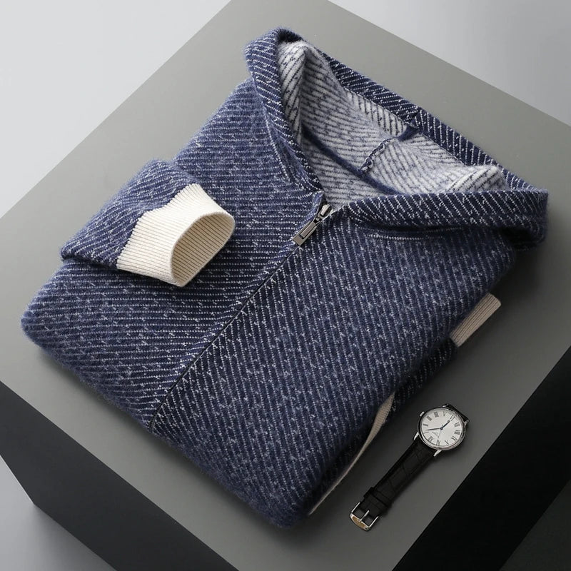 Aiden Men’s Cashmere Hoodie Jacket – Premium Wool Knit Pullover