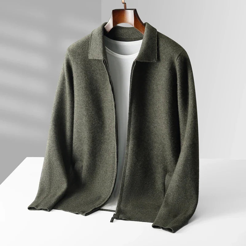 Rodel Men’s Cashmere Cardigan – Zip Front Sweater with Structured Collar