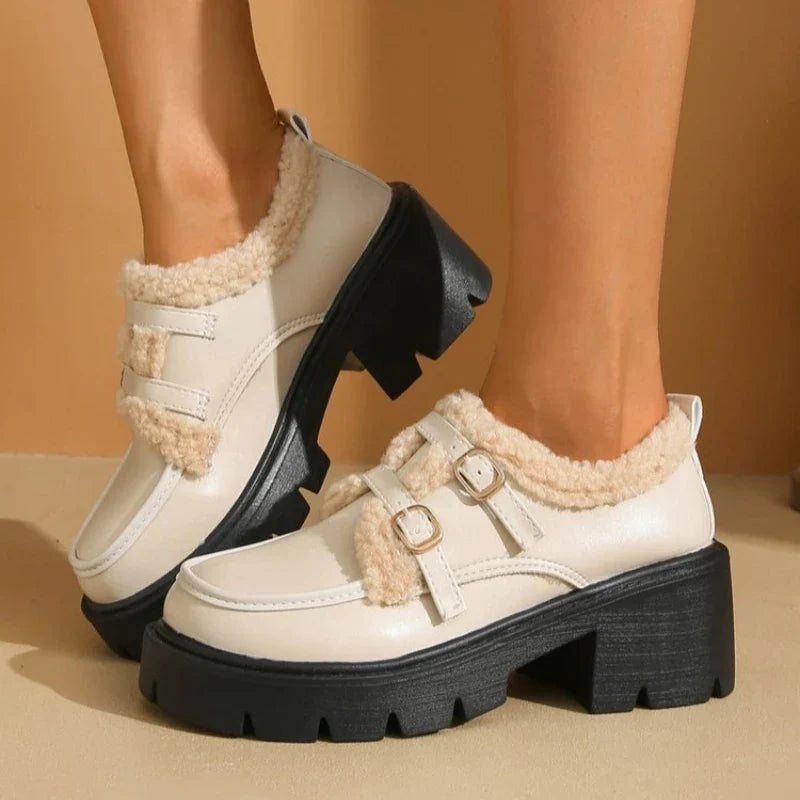 Samantha Women’s Shearling Leather Platforms Shoes