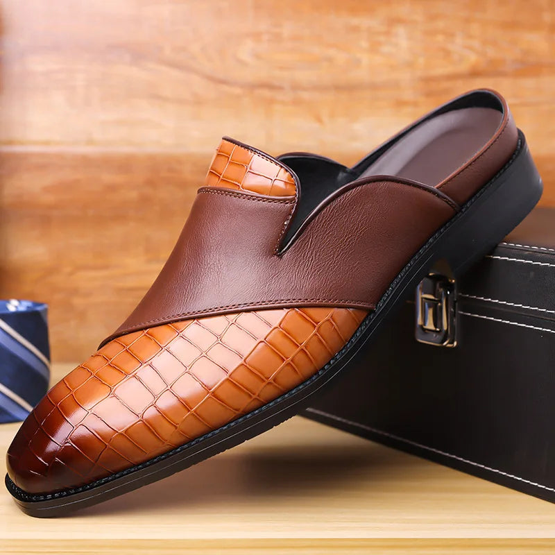 Fabrizio Men’s Leather Mules – Croc-Embossed Slip-On Shoes