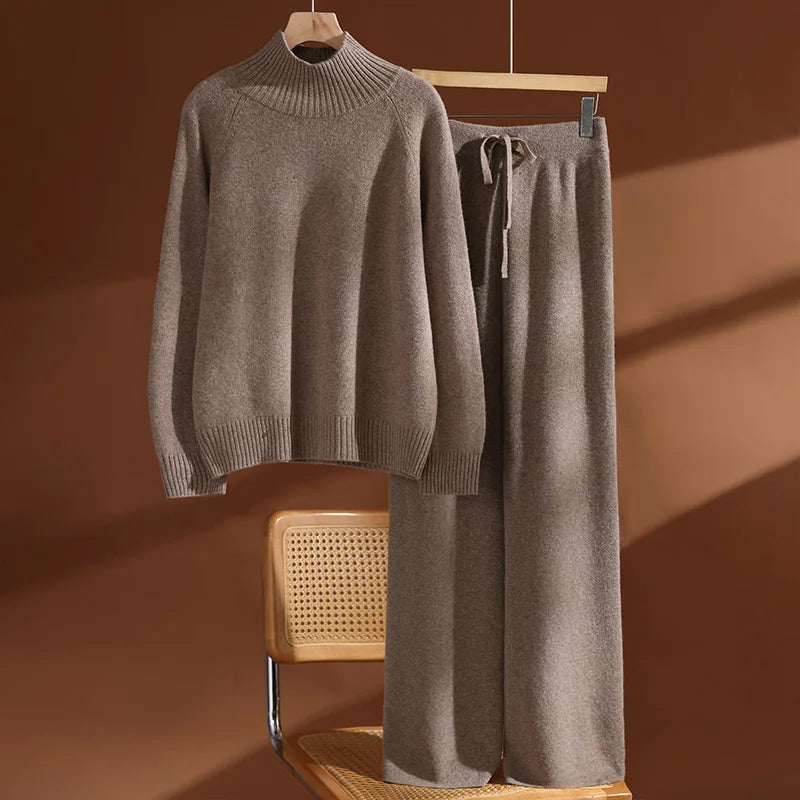 Ruffa Women’s Wool Lounge Set – Soft Knit Pullover & Wide-Leg Trousers