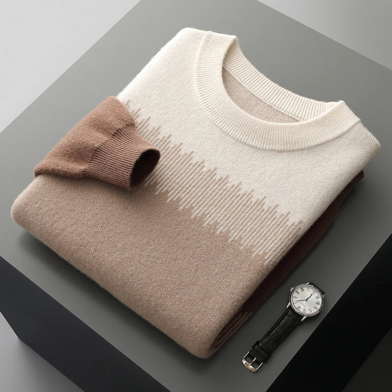 Voss Men’s Merino Wool Sweater – Ultra-Fine Knit Pullover with Tonal Gradient Design