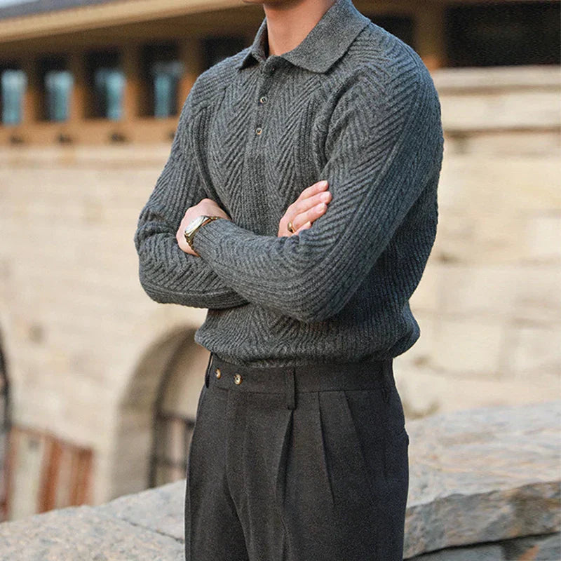 Cortona Men’s Polo Sweater – Textured Cable-Knit Sweater