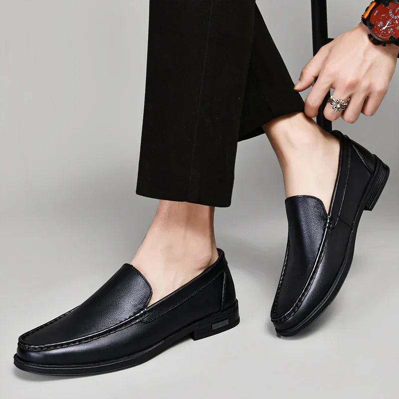 Davide Men’s Leather Loafers – Genuine Leather Slip-On Shoes with Cushioned Insole