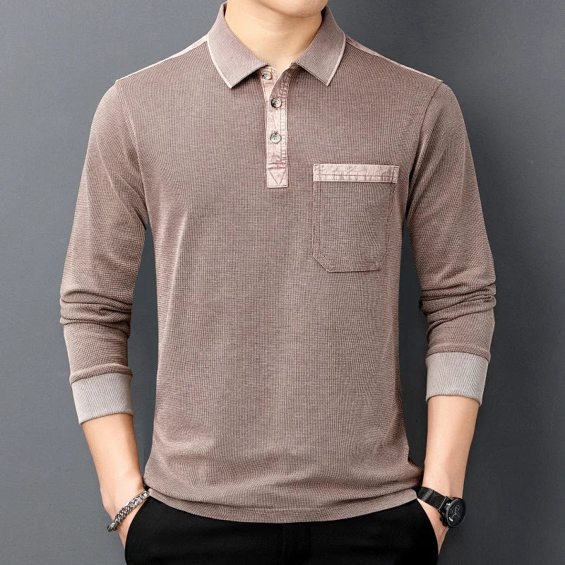 Warren Men’s Long Sleeve Polo – Cotton Shirt with Chest Pocket