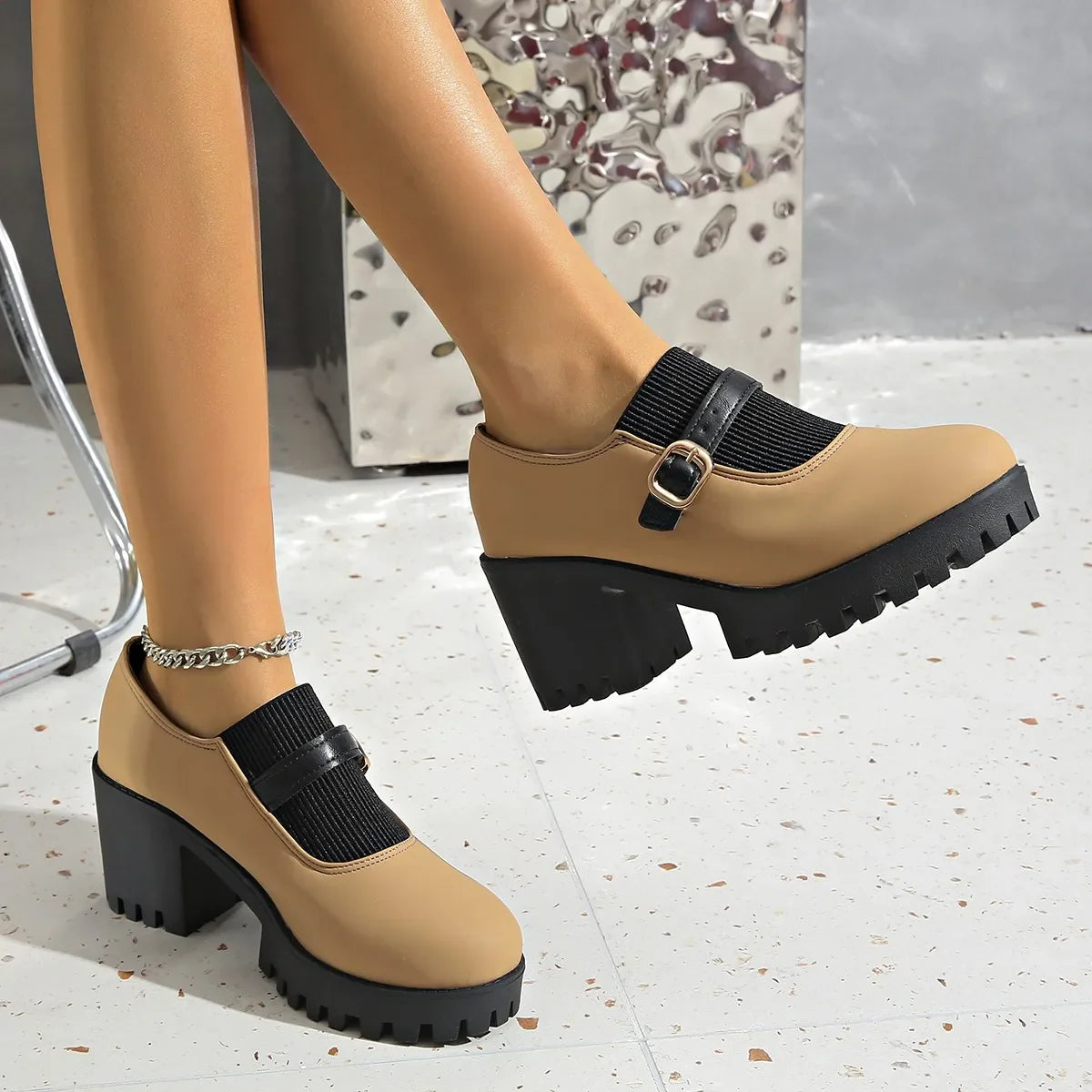 Valery Women’s Buckle Strap Leather Platform Shoes