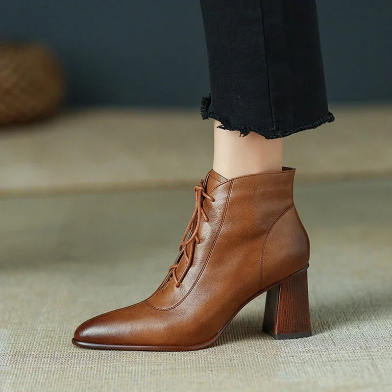 Trixy Women’s Leather Ankle Boots – Pointed Toe & Block Heel Design