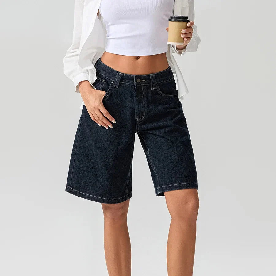 Elio Vintage Washed Denim Jean Shorts – Retro Casual Fit Low Rise Shorts