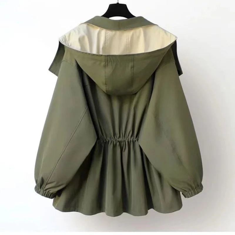 Isla Patchwork Hooded Jacket – Women’s Lightweight Jacket with Turtleneck & Adjustable Fit
