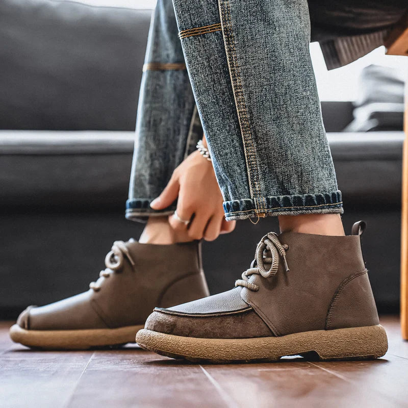 Larry Men’s Leather Boots –  Lace-Up Rugged Rope Laces & Vintage Finish
