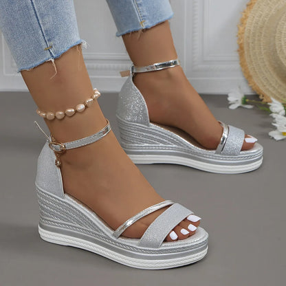 Chloe Women’s Wedge Sandals – Supportive Slip-On Design with Glitter Finish