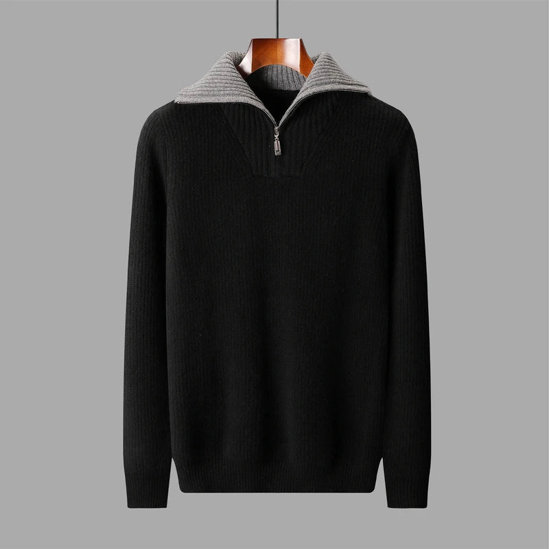 Rafael Men’s Quarter-Zip Sweater – Soft Wool Knit with Contrast Collar