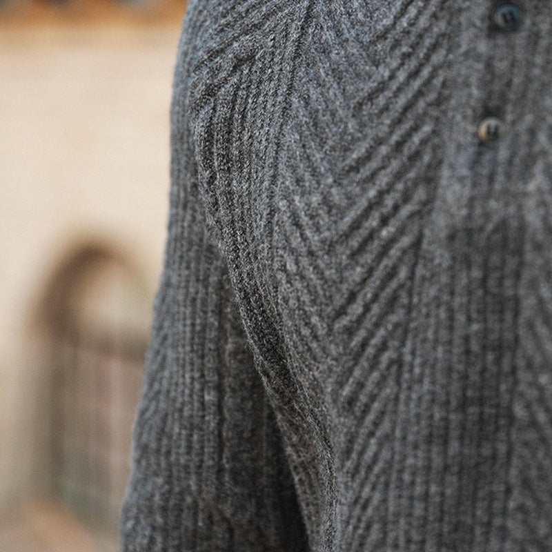 Cortona Men’s Polo Sweater – Textured Cable-Knit Sweater