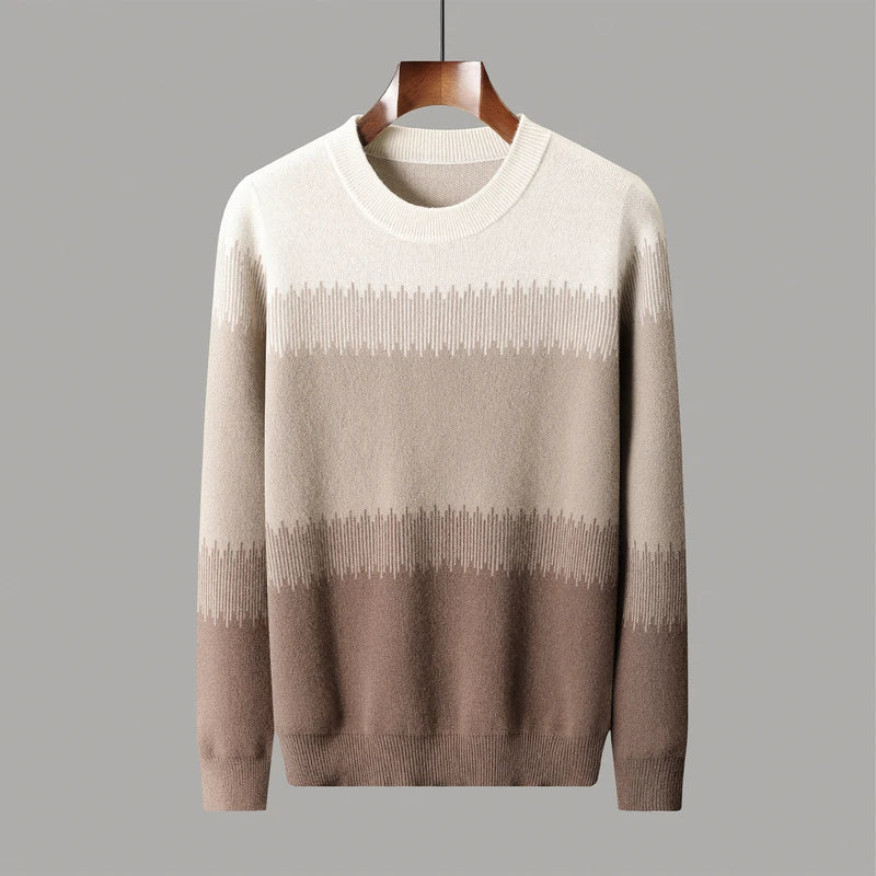 Voss Men’s Merino Wool Sweater – Ultra-Fine Knit Pullover with Tonal Gradient Design