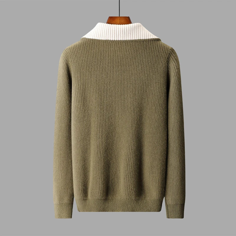 Rafael Men’s Quarter-Zip Sweater – Soft Wool Knit with Contrast Collar