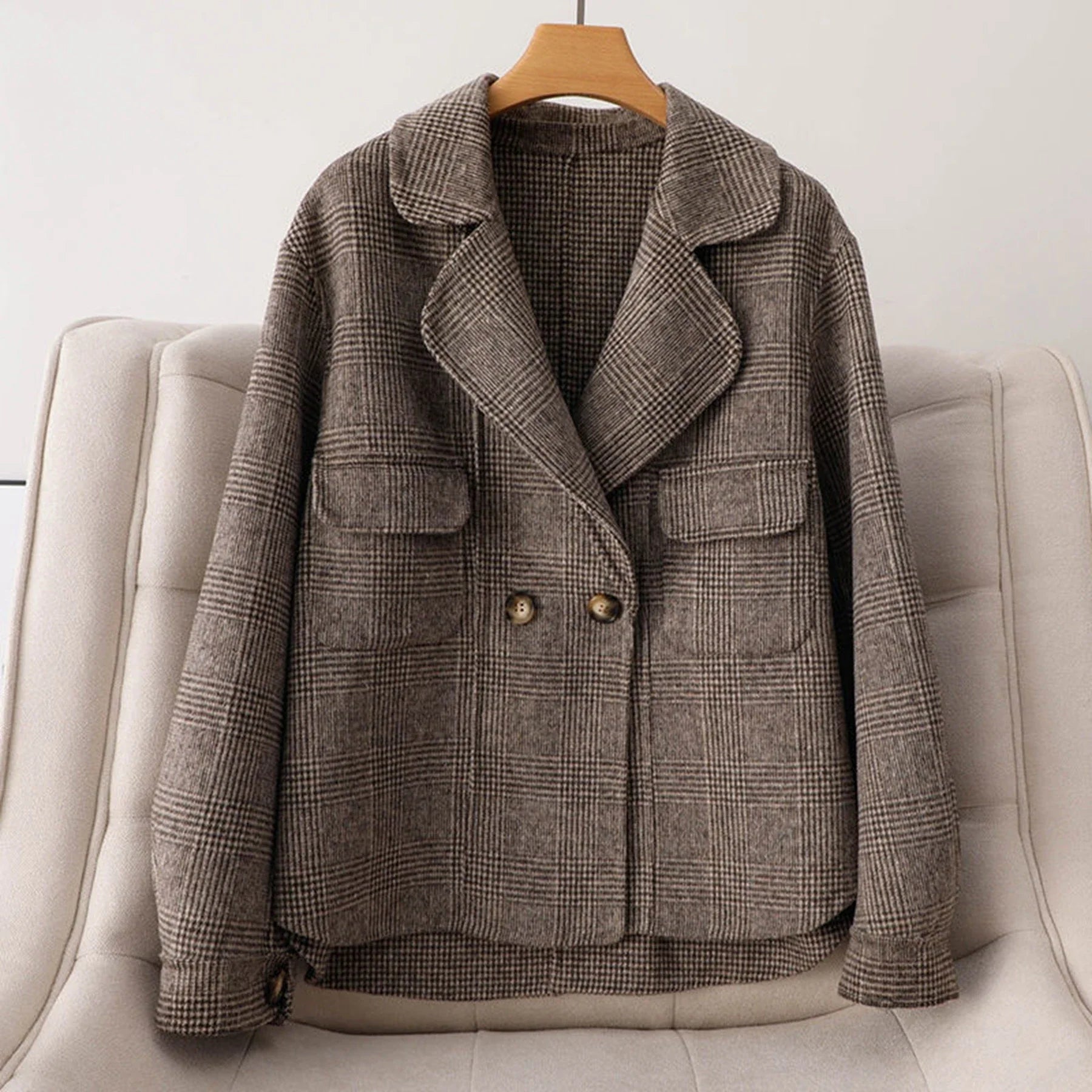 Madeline Women’s Plaid Wool Jacket – Double-Sided Heritage Cut Woolen Jacket