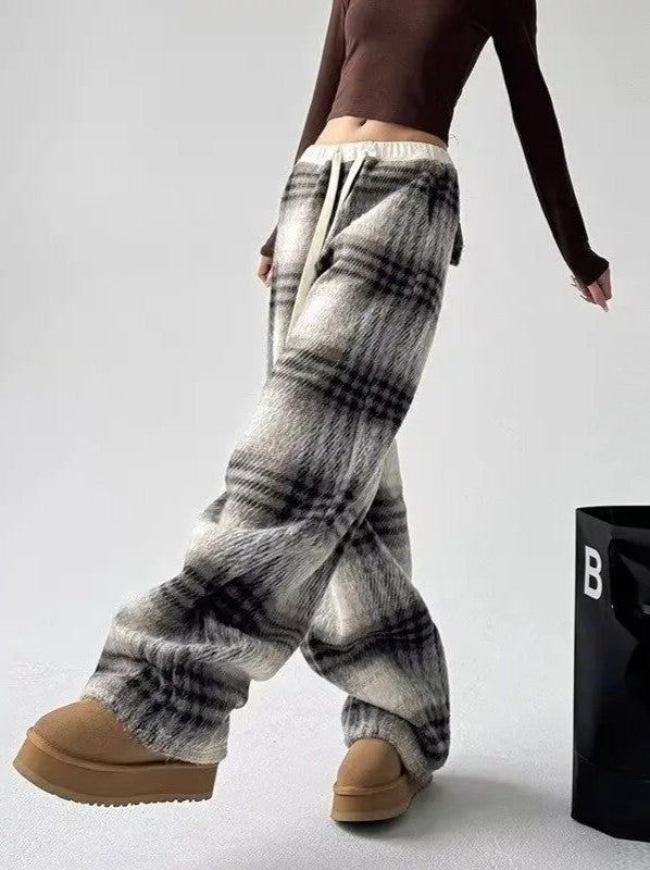 Kylie Women’s Joggers – Brushed Plaid Knit with Loose Full-Length Fit