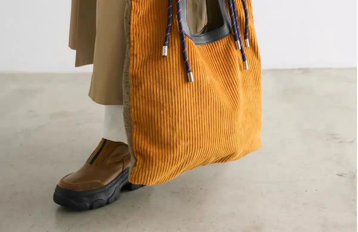 Paola Women’s Tote Bag – Ribbed Corduroy Carryall with Braided Handles