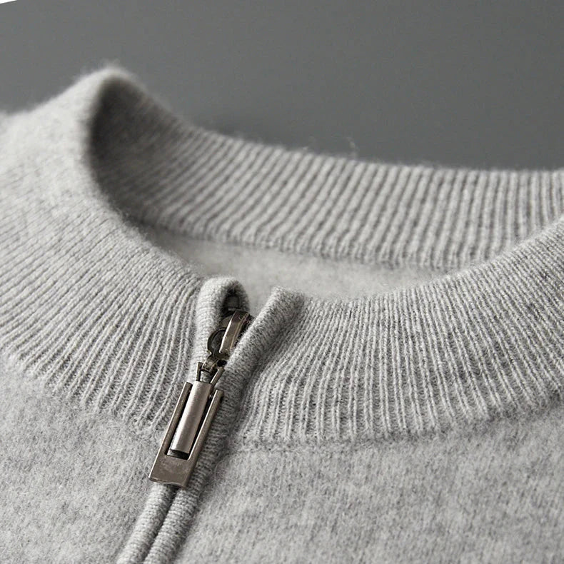 Rodrigo Men’s Wool Zip Cardigan – Wool Knit with Dual Stripe Detailing