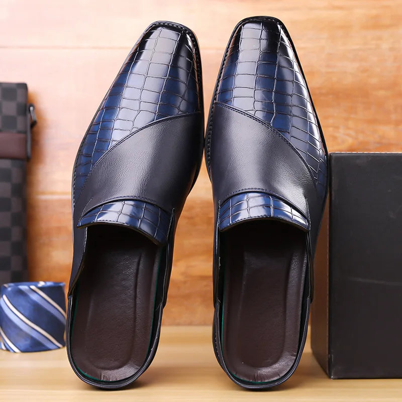 Fabrizio Men’s Leather Mules – Croc-Embossed Slip-On Shoes