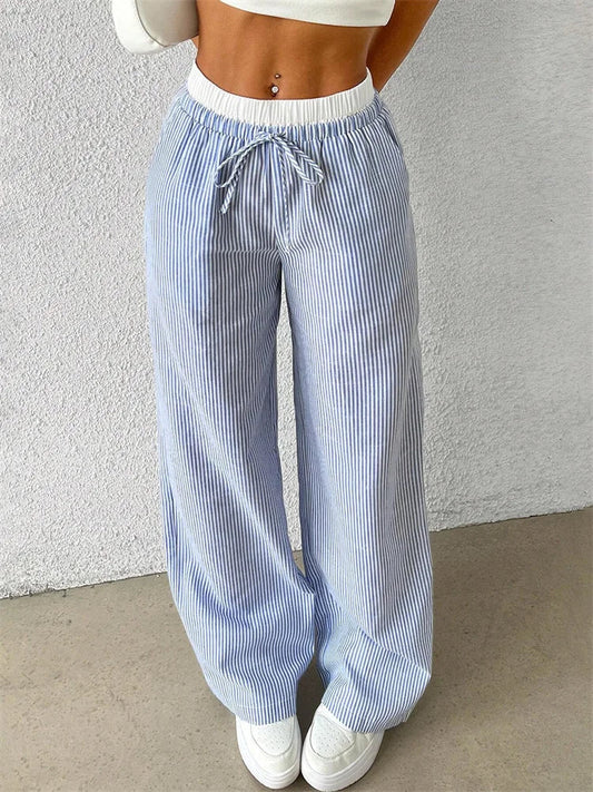 Yssa Women’s Wide Leg Pants – Lightweight Striped Fabric with Relaxed Fit