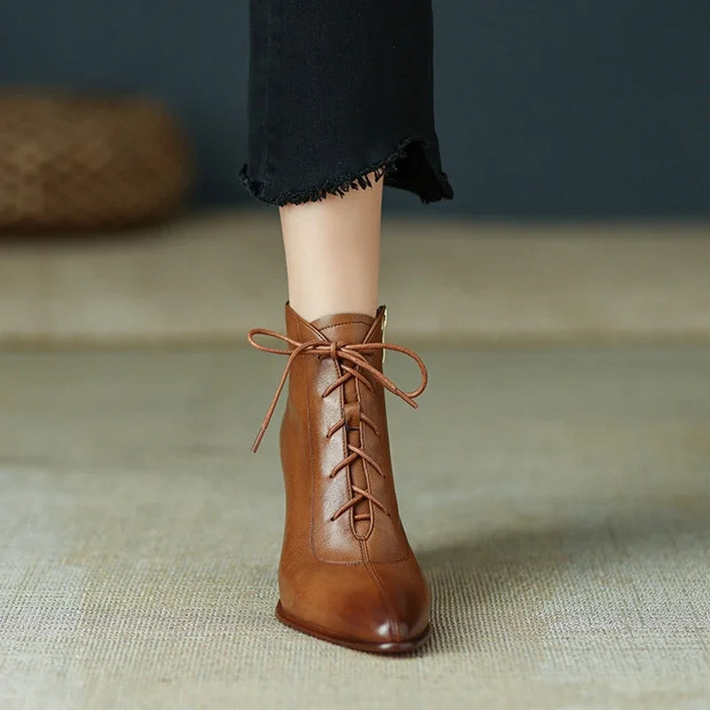 Trixy Women’s Leather Ankle Boots – Pointed Toe & Block Heel Design