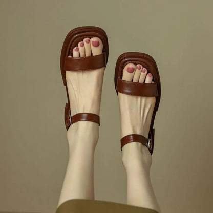 Maeve Women’s Leather Sandals – Minimalist Slip-On Flats for Everyday Comfort