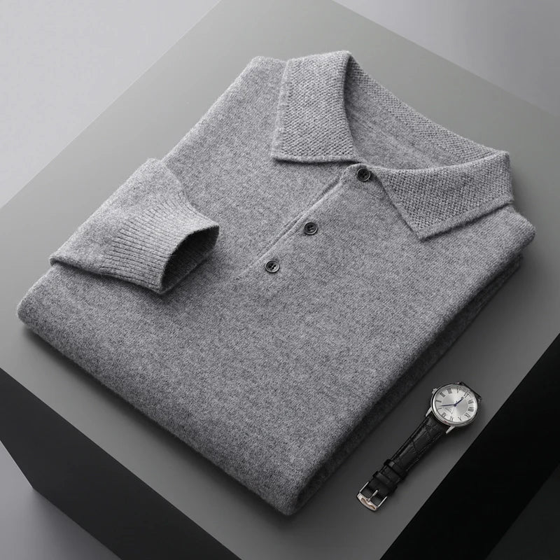 Alessio Men’s Polo Sweater – Merino Wool Knit Long-Sleeve Sweater
