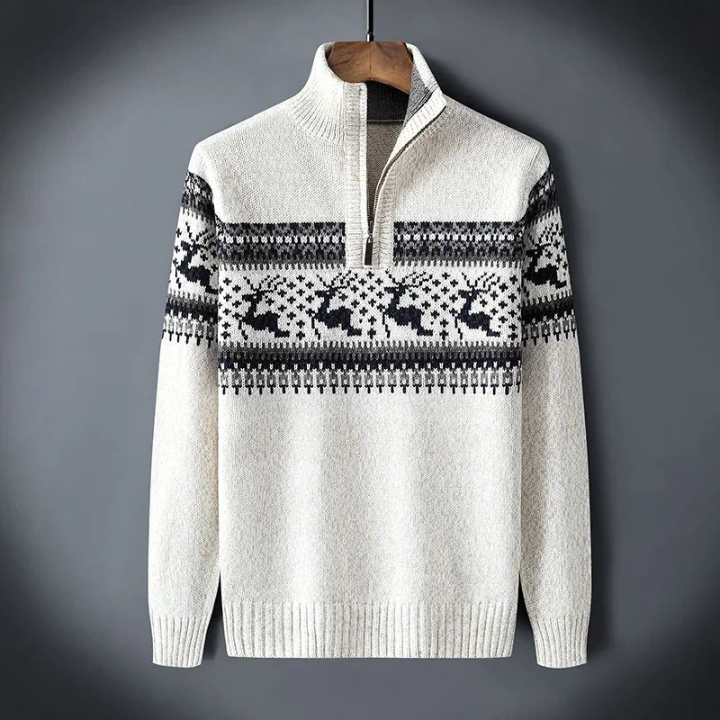 Dilan Men’s Christmas Sweater – Wool Knit Quarter-Zip Jumper