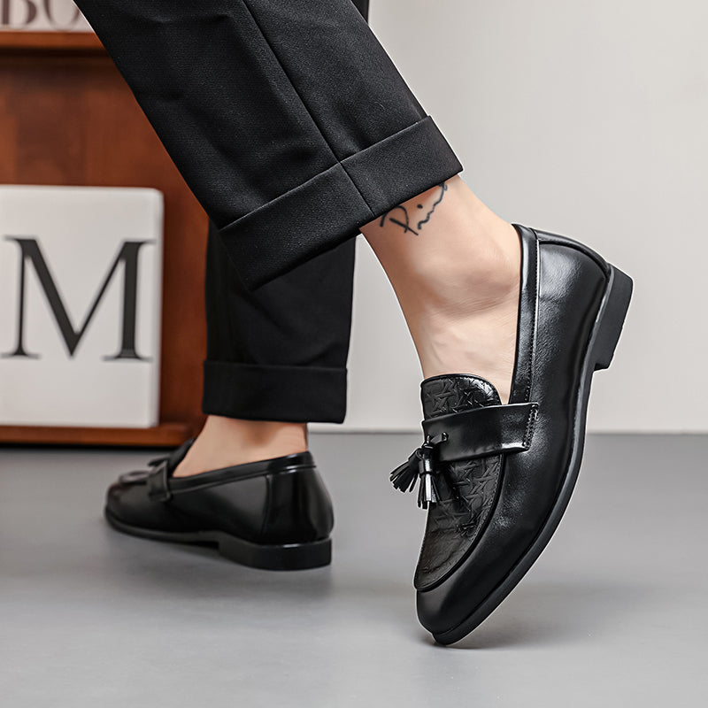 Pietro Men’s Slip-On Loafers – Premium Leather Tassel Shoes with Cushioned Insole
