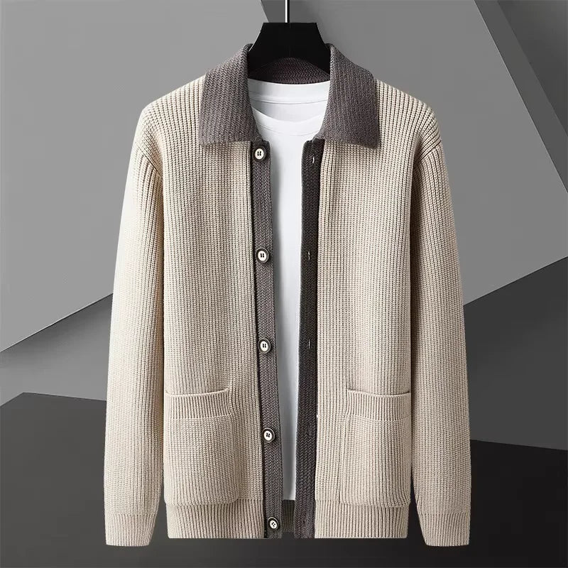 Diego Men’s Cardigan – Two-Tone Button-Up Knit Cardigan